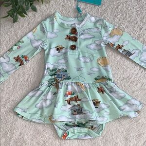 NWT Posh Peanut Tree House Henley Twirl Bodysuit Dress 0-3M